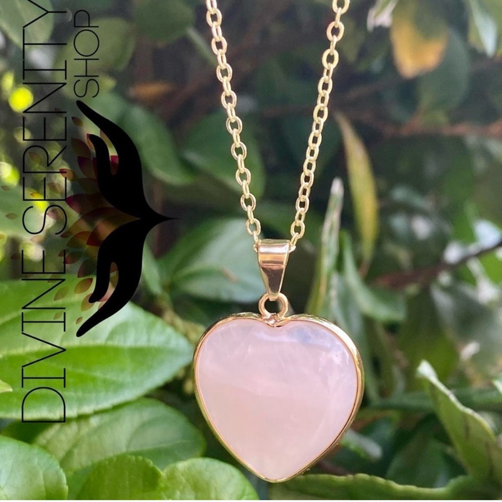 Rose Quartz Gold Heart Pendant Necklace